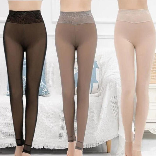 2pcs Large Size Winter Leggings Slim Body Shaping Pure Skin Color Anti-snagging High Waist Plus Velvet Thickened Outer Trousers