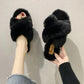 Women's Fluffy Slippers for Autumn and Winter Outer Wear Flat All-match Shoes
