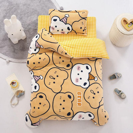 Children's Bed Three-piece Pillowcase Quilt Cover Sheet Milk Velvet Warm Bed Set Cartoon Animals