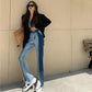 Spring Design Sense Stitching Split Straight Jeans Women Loose Thin  All-match Drape Mopping Trousers