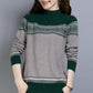 Vintage Printed Sweater Women High Neck Sweater National Style Clothes Knitted Bottoming Shirt Loose Short Sweater Top