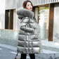 Large Fur Collar Down Cotton Jacket Women Mid-length Winter Fashion Trend Loose Shiny Warm Coat