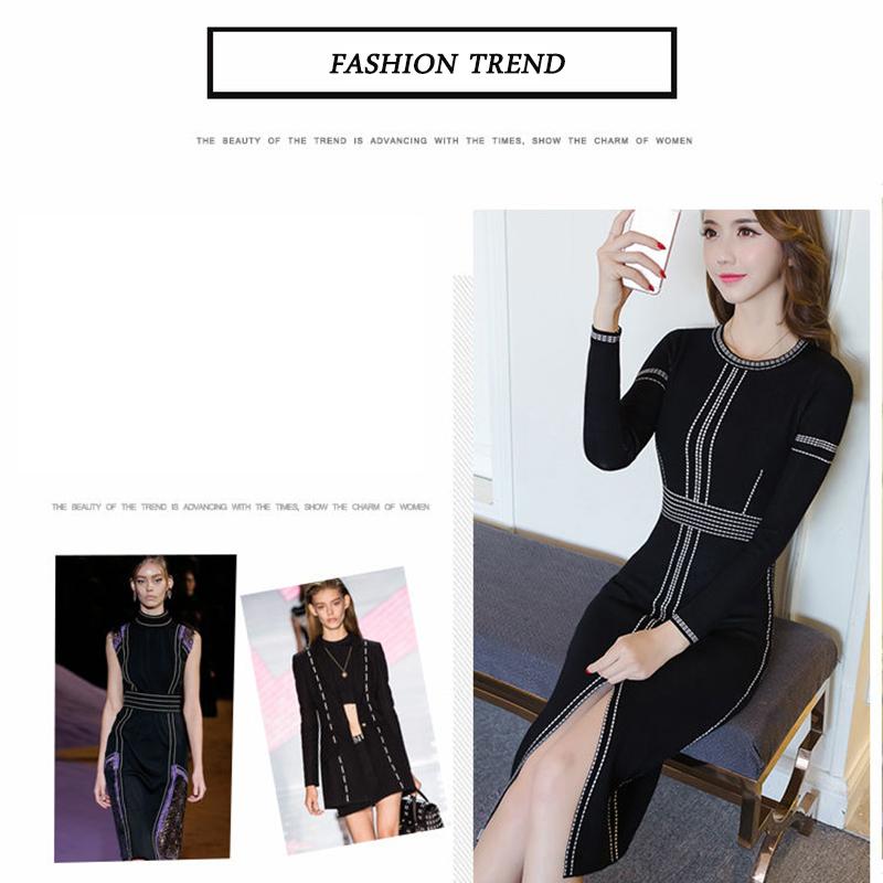 Black Knitted Bottoming Skirt Women Autumn and Winter Women's Sexy Dress Mid-length Over The Knee