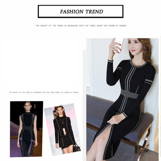 Black Knitted Bottoming Skirt Women Autumn and Winter Women's Sexy Dress Mid-length Over The Knee