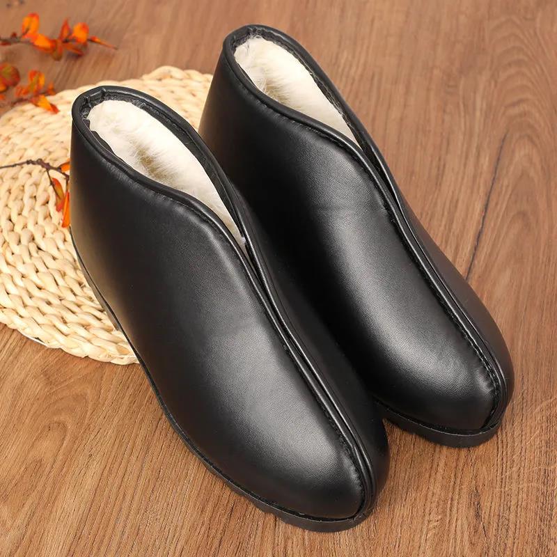 Cotton Shoes Men's Winter Women's Cotton Shoes Leather Cotton Shoes Plus Velvet Waterproof Non-slip Soft Sole Shoes for The Elderly