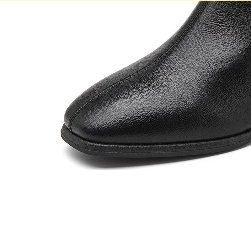 Chelsea Boots Women Short Boots Square Toe Autumn and Winter Black Snow Boots Plus Velvet Warm Cotton Boots