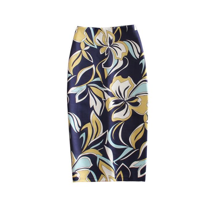 Women Sexy Tight A-line High Waist Printed Hip Skirt Short Skirt Knee-length Split Fork Club Casual Home Office
