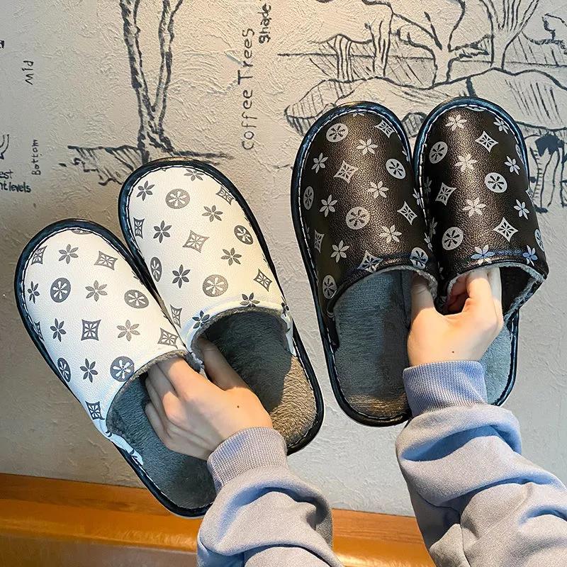Men's and Women's Cotton Slippers Autumn and Winter Home Furry Plus Velvet Non-slip Waterproof Cotton Shoes