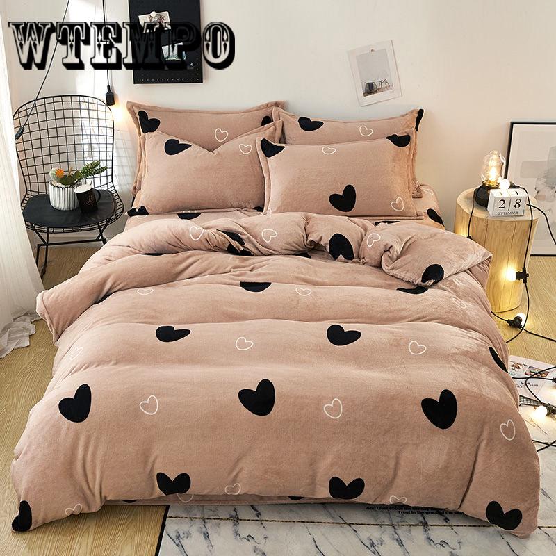 Flannel Cashmere Bedding Set Duvet Cover Pillowcase Sheets 4pcs Winter Warm Comforter Sets