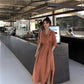 Casual Sashes A Line Women Dress Ladies Lapel Party Dress Summer Elegant Long Dress Shirt Dress