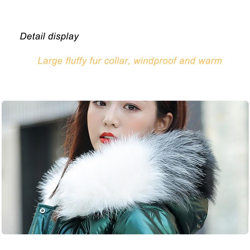 Women Winter Down Jacket with Hooded Faux Fur Collar Shiny Women Down Jacket Parka