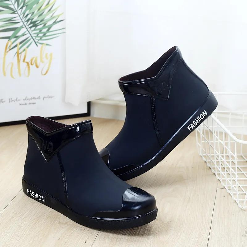 Waterproof Rain Boots Women Rubber Shoes Short Tube Ankle Shoes Water Shoes Shallow Flats Non-slip Rain Boots Fashion Slip on Female Footwear