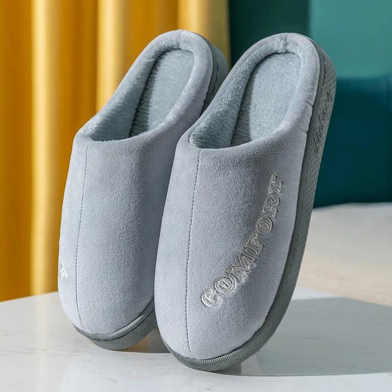 Pink Winter Slippers Women Thick Warm Cotton Shoes Home Mens Plus Size Winter Slipper