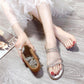 Plus Size 35-40 Summer Women Outdoor Rhinestones Flat Bohemian Beach Wear-resistant Non-slip Office Lady Sandals