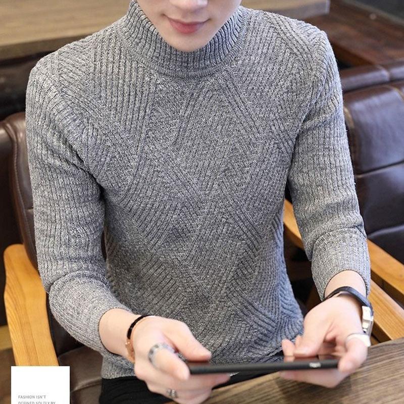 Autumn and Winter Men's Half Turtleneck Sweater Trend Slim Thickening Knitted Sweater Youth Sweater