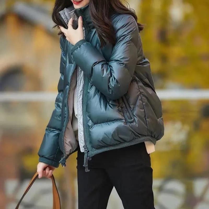 Women's Short Cotton Down Padded Jacket Stand-up Collar Thick Down Cotton Bright Surface Thickening Trendy Clothing