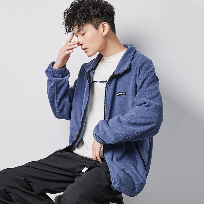 Polar Fleece Jacket Men's Lapel Versatile Cardigan Fleece Sweater Men's Warm Short Long Sleeve Zipper Jacket Comfortable and Breathable