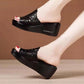 Wedge Heel Slippers Women's Sponge Cake Thick Bottom Fish Mouth Flip Flops Soft Bottom Black Hollowed Out Sandals and Slippers