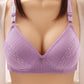 Female Comfortable Breathable Skin-Friendly Gathered Shaped Three-Row Buttons Glossy Lace Trim Decorated Simple and Generous Bra