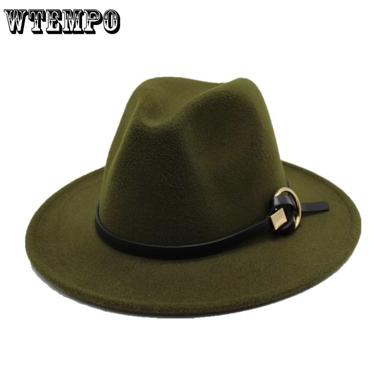 Fedoras Hats for Women Men Felt Metal belt Trilby Hats Wide Brim Adjustable Fedora Jazz Hat Cap