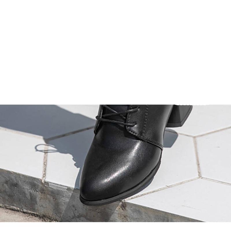 Martin Boots Women's High-heeled Thick Lace-up Ankle Boots Female British Wind with Pointed Boots