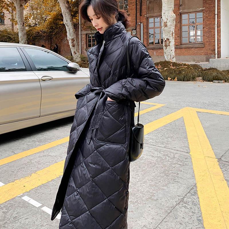 Down Padded Jacket Women's Winter Korean Style Temperament Was Thin Stand-up Collar Mid-length Over-the-knee Coat Thick Padded Jacket