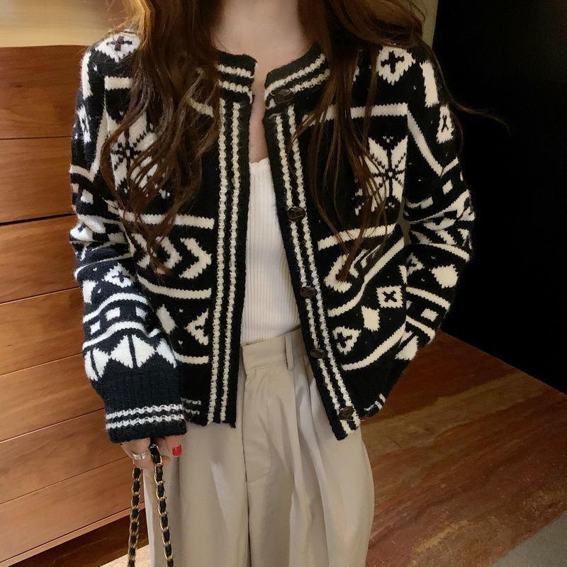 Sweater Cardigan Korean Version Loose Wild Hong Kong Style Retro Thin Spring  Autumn Short Coat