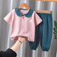 Children's Suit Summer Thin Boys and Girls Casual Wear College Style Printed T Shirt Leggings Two Piece Set
