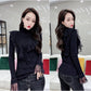 Pofulove Women Sexy Lace Ruffles Jumper Turtleneck Slim Knitwear Solid Color Base Knitted Sweaters