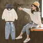 Fashion Children's Clothing Girls Pullover Hooded Sweater Jeans Two-piece Casual Spring and Autumn Loose Sports Suit