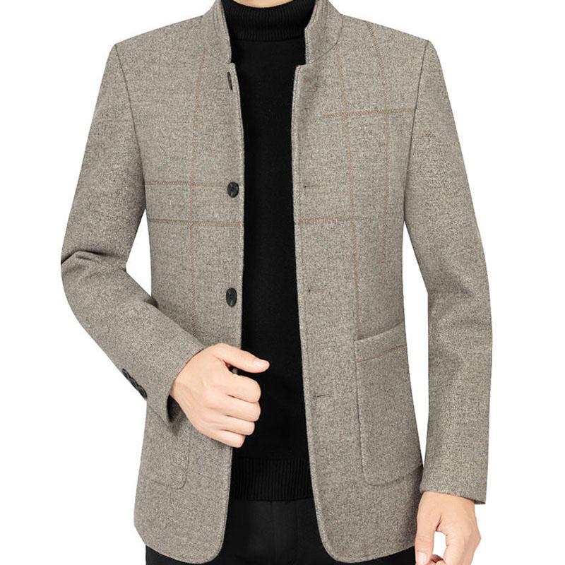Middle-aged Men's Jacket Autumn and Winter Thick Woolen Coat Woolen Woolen Winter Warm Standing Collar Jacket
