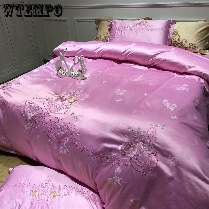 Luxury Satin Egyptian Cotton Bedding Set Solid Color Striped Duvet Cover Flat Sheet King