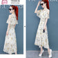 Temperament Floral Dress Women's Summer All-match Off-the-shoulder Waist-swinging Mid-length Chiffon A-line Skirt Fabric Light and Breathable