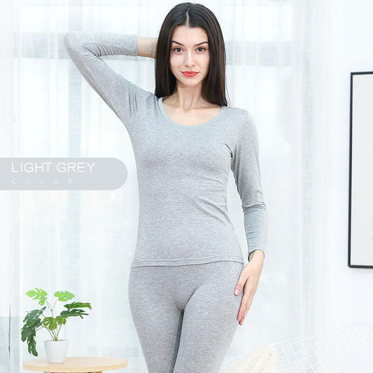 Women's Cotton Sweater Lace Round Neck Slim Thin Thermal Underwear Set