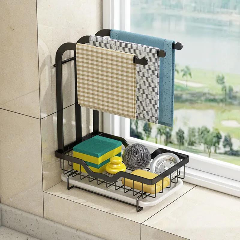 Dish Cloth Storage Rack Rag Rack Kitchen Shelf Free Perforated Countertop Wall-mounted Sponge Drain Rack Sink Sink with Drain Plate