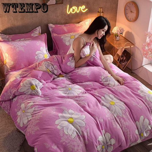 Bedding Soft Winter Thickening Four Pieces of Warm Velvet Flannel Four-piece Bedding Set