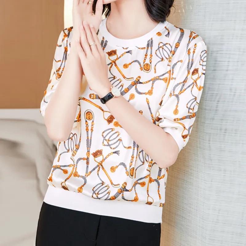 Women's Pullover Print Round Neck Half Sleeve T-Shirt Summer Top