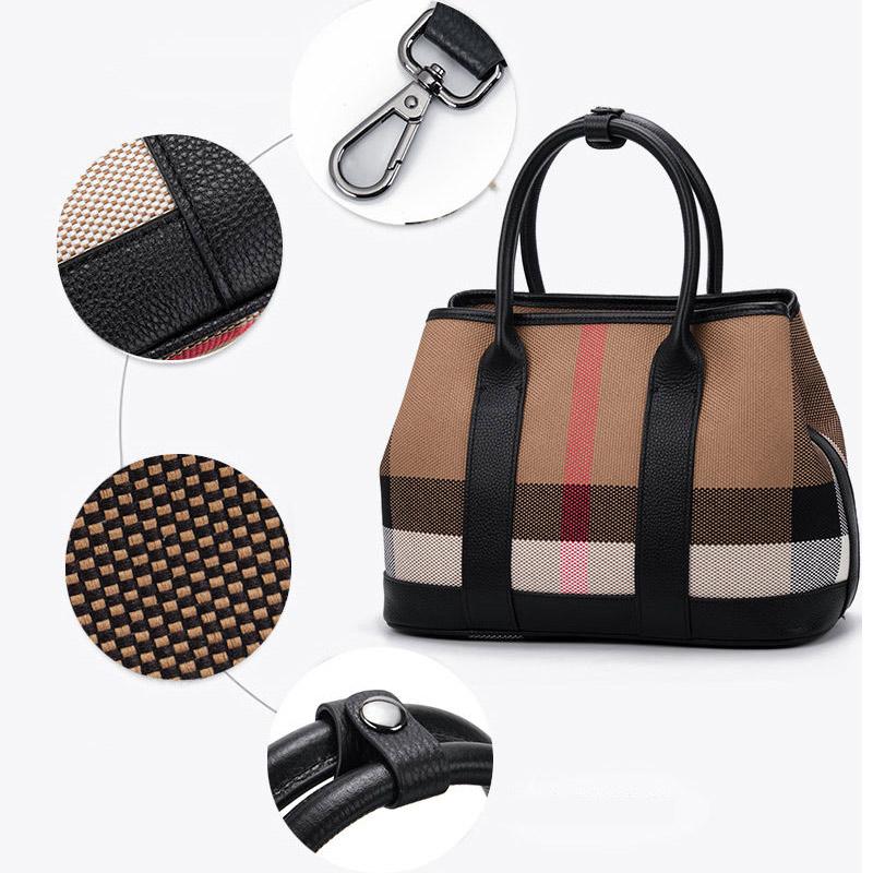 Leather Bag Ladies Trend Large Capacity Plaid Canvas Handbag All-match Commuter Shoulder Messenger Bag