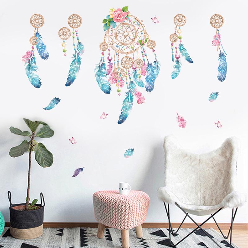 Colorful Feather Wall Stickers Catch Monternet Dream Catcher Art Design Decal Home Decoration Living