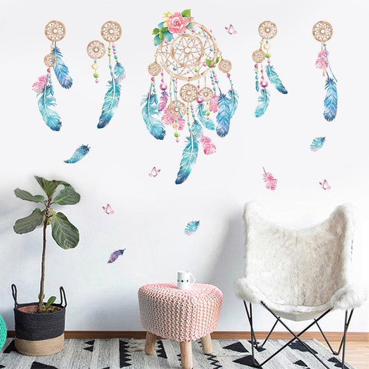 Colorful Feather Wall Stickers Catch Monternet Dream Catcher Art Design Decal Home Decoration Living