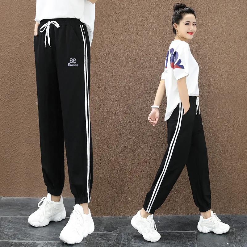 Sports Pants Women's Summer Thin Cotton Beam Feet Students Loose and Thin Korean Ins Tide Ice Silk Leisure