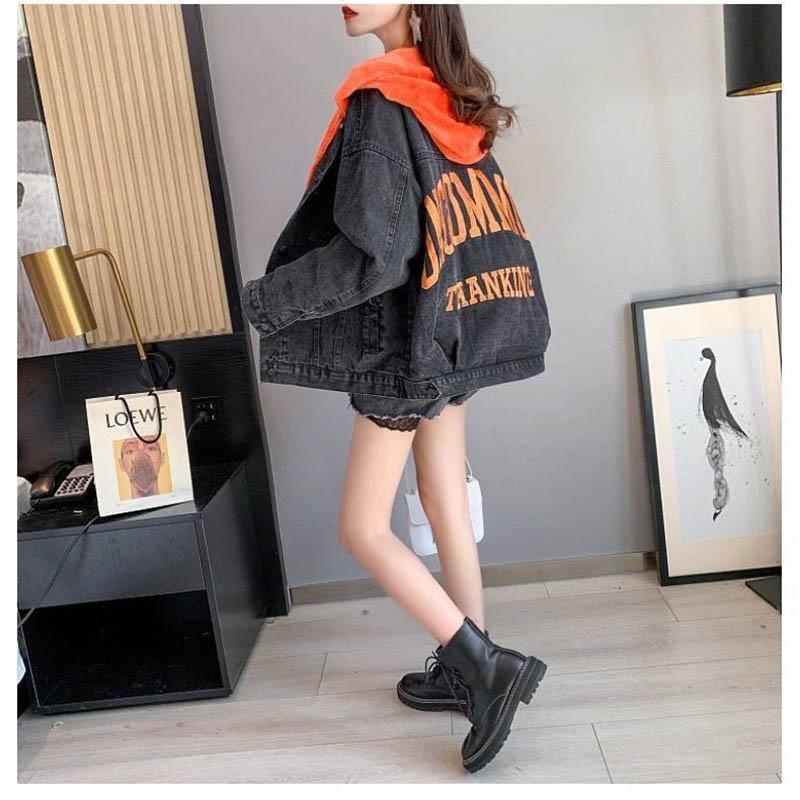 Loose Plus Fleece Denim Jacket Women Autumn and Winter Thick Hooded All-match Casual Cardigan