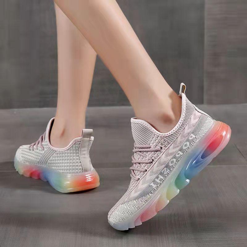 Women's Rainbow Jelly Soft Bottom Mesh Shoes Summer Mesh Breathable Sports Leisure Running Shoes Jogging Fitness Shoes