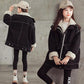 Girls' Warm Denim Jacket Autumn and Winter Clothes Fleece Padded Windbreaker