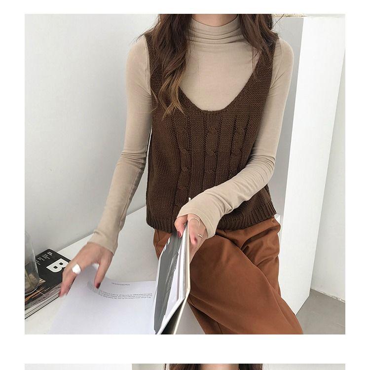 Autumn and Winter Women's V-neck Knitted Pullover Sleeveless Wild Vest with Retro Twist Bottoming
