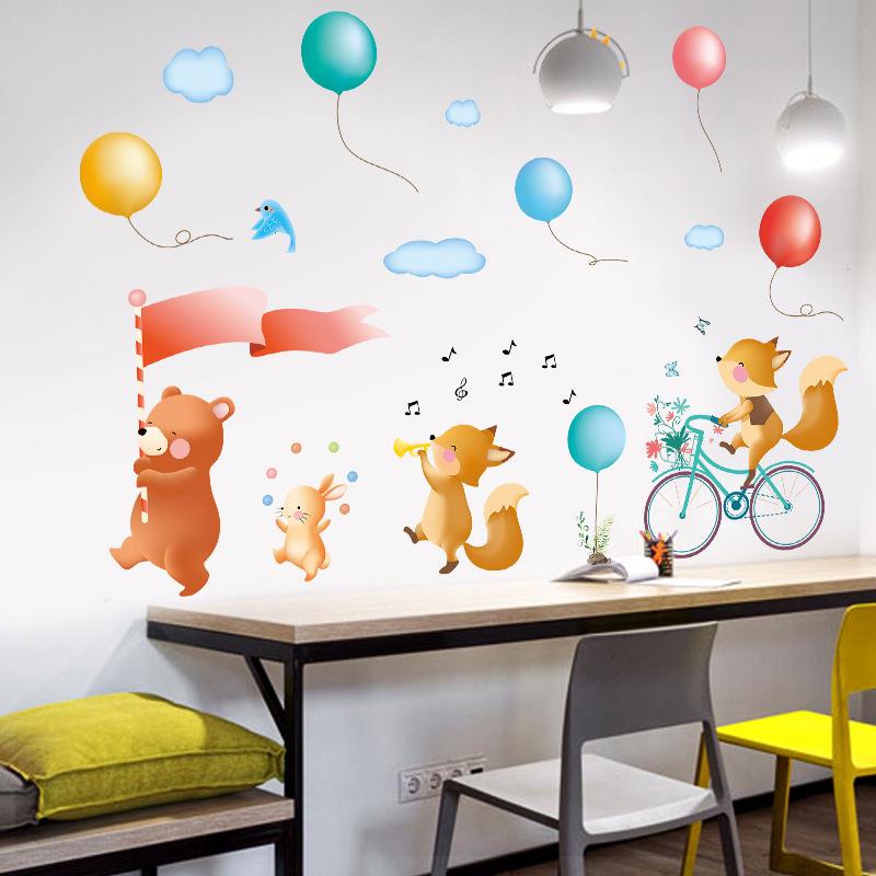 Kindergarten boy baby room wall decoration small animal stickers music symbol color balloon sticker