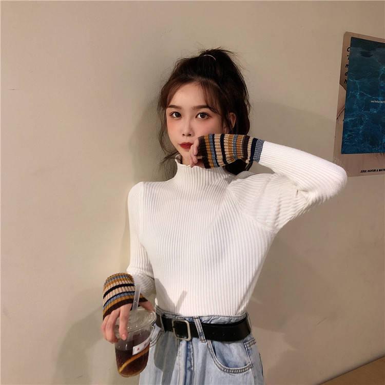 Slim Long-sleeved Turtleneck Sweater Women's Pullover Knitted Bottoming Striped Sweater