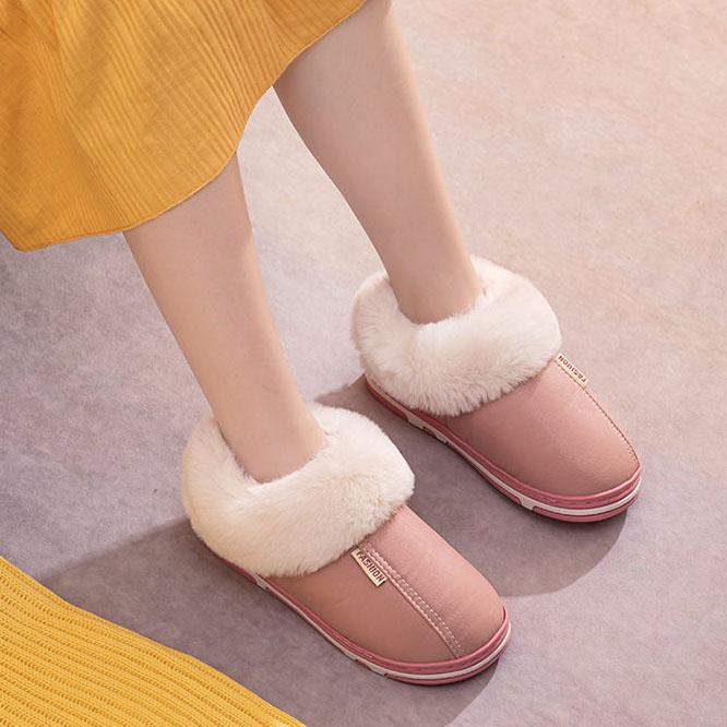 Autumn and Winter Couple Lover's Cotton Slippers PU Leather Waterproof Indoor Household Non-slip Home Warm Cotton Shoes