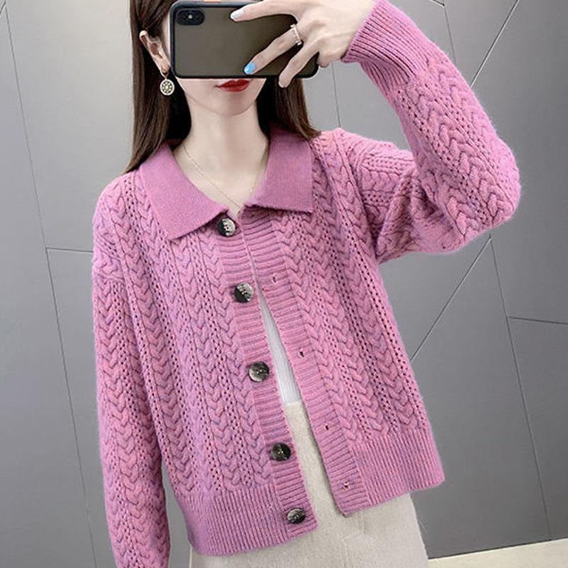 Autumn and Winter Solid Color Cardigan Jacket Knitted Loose Long-sleeved Tops Fashion Simple Women's Sweater