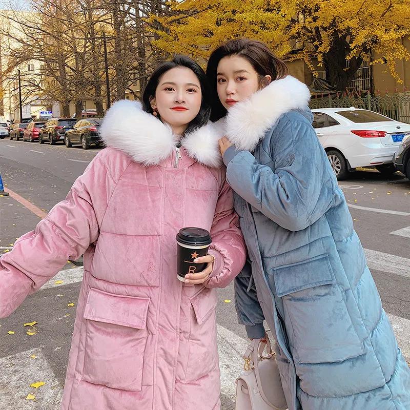 Women's Gold Velvet Winter Jacket Down Padded Jacket Mid-length Korean Loose Thick Padded Jacket